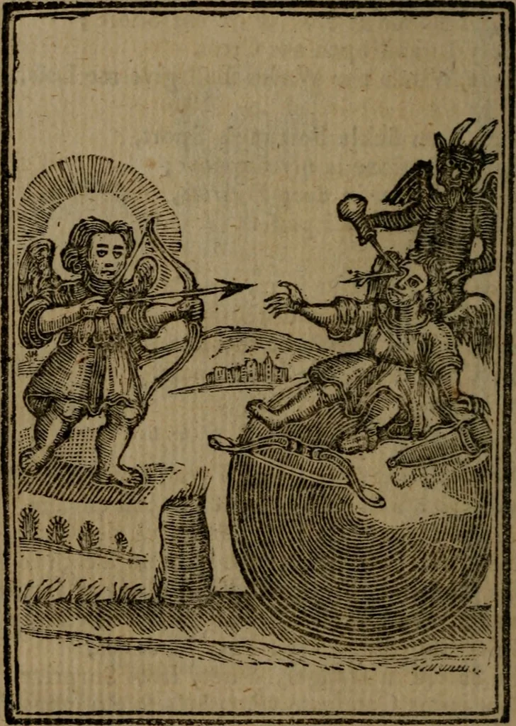 An illustration from Francis Quarles' Emblems and : Hieroglyphics of the life of man, modernized : in four books, 1773, leaf 65