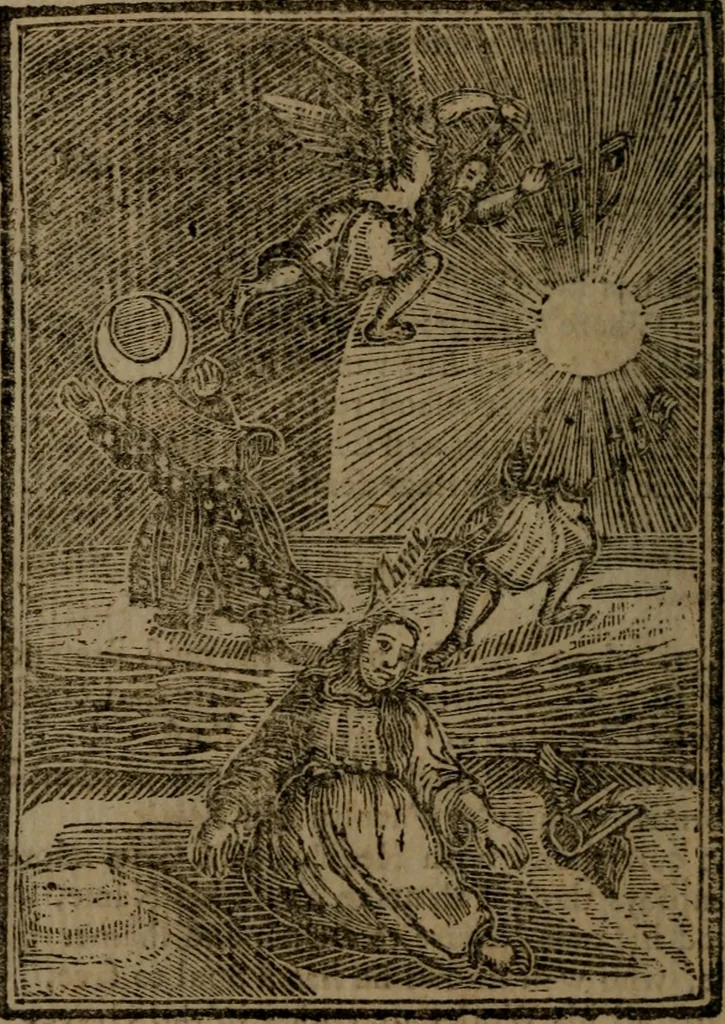 An illustration from Francis Quarles' Emblems and : Hieroglyphics of the life of man, modernized : in four books, 1773, leaf 99