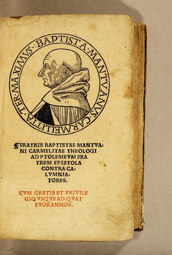 An illustration from Fratris Baptistae Mantuani Carmelitae theologie ad Ptolemeum Gonza. Virum magnificum equitemque auratum contra detractores dialogus, 1516, leaf 5