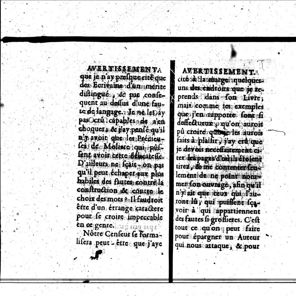 An illustration from Réflexions sur l'usage présent de la langue françoise, ou Remarques nouvelles et critiques touchant la politesse du langage [microforme], 1689, leaf 376
