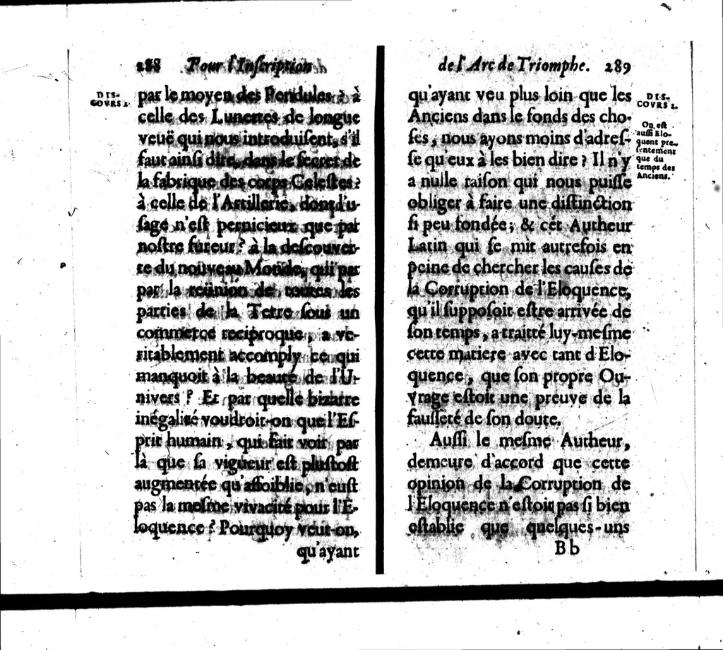 An illustration from Deffence de la langue françoise, pour l'inscription de l'Arc de triomphe [microforme], 1676, leaf 164