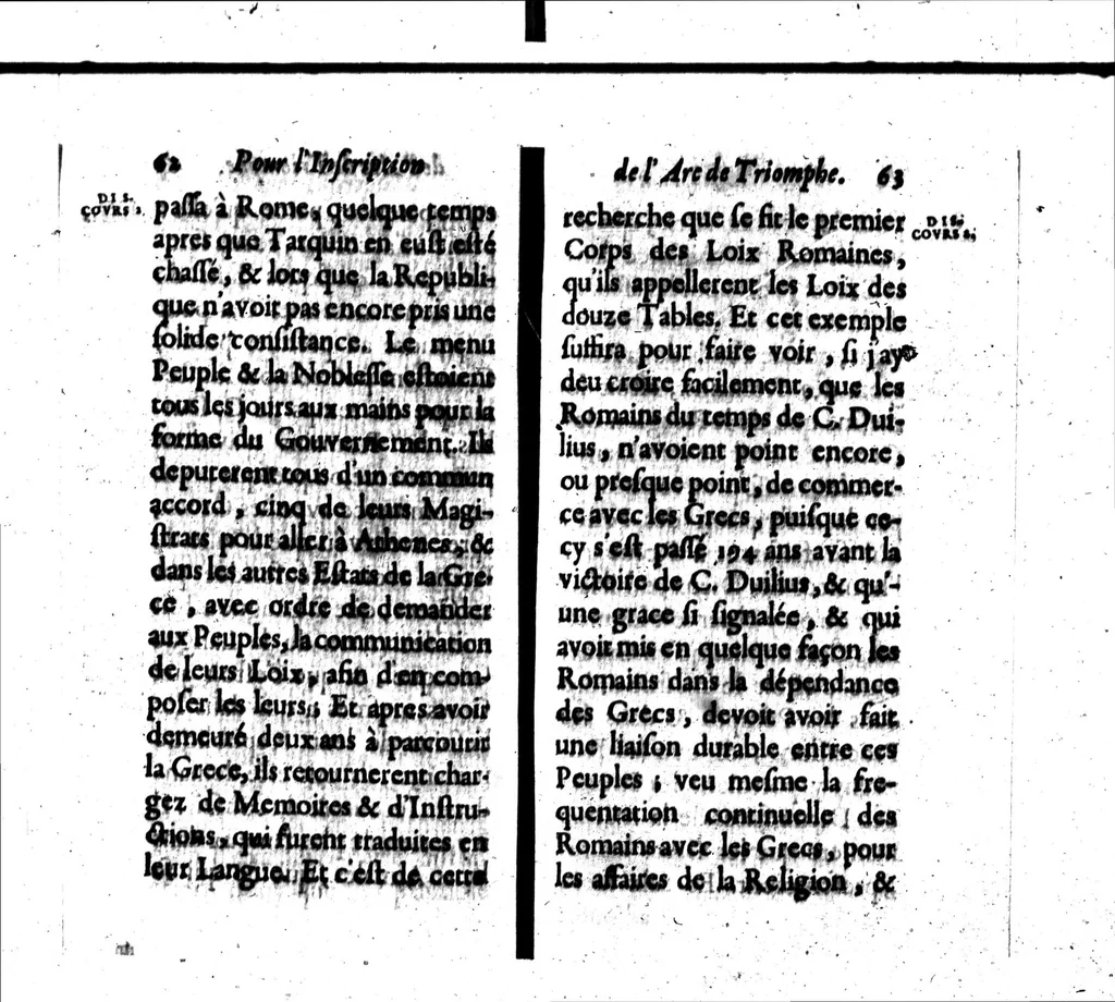 An illustration from Deffence de la langue françoise, pour l'inscription de l'Arc de triomphe [microforme], 1676, leaf 51