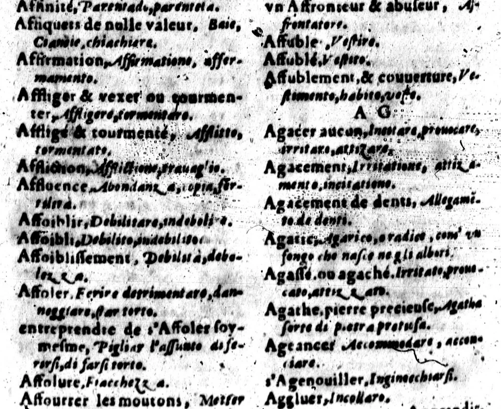 An illustration from Dictionnaire françois et italien [microforme], 1603, leaf 11