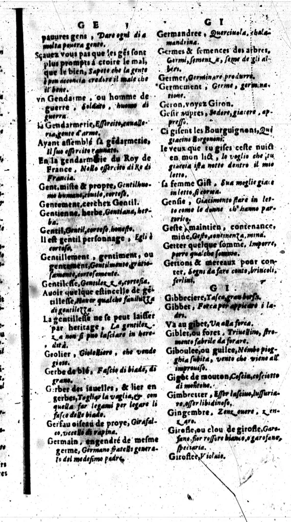 An illustration from Dictionnaire françois et italien [microforme], 1603, leaf 140