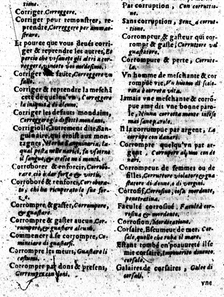 An illustration from Dictionnaire françois et italien [microforme], 1603, leaf 57