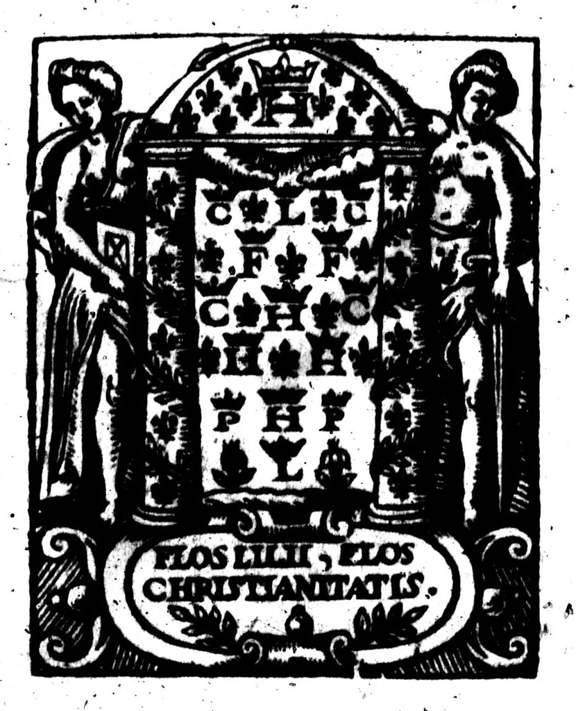 An illustration from L'Eschole françoise pour apprendre à bien parler & escrire selon l'usage de ce temps & pratique des bons autheurs [microform], 1604, leaf 1