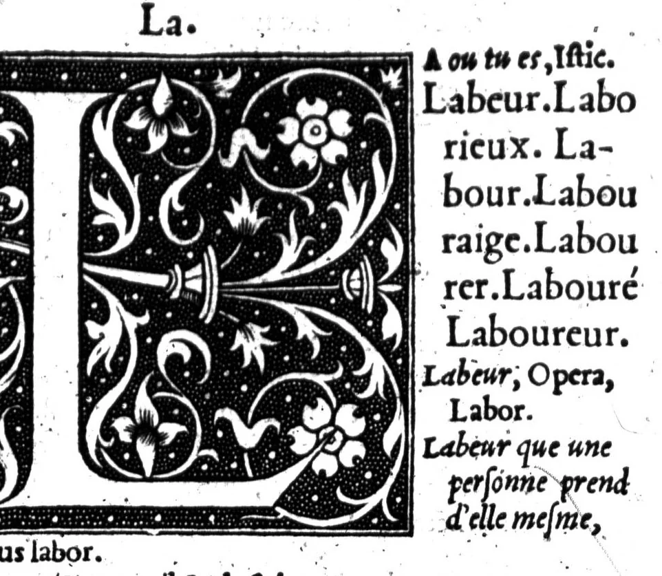 An illustration from Dictionnaire francoislatin, contenant les mots & manières de parler francois, tournez en latin [microforme], 1539, leaf 281