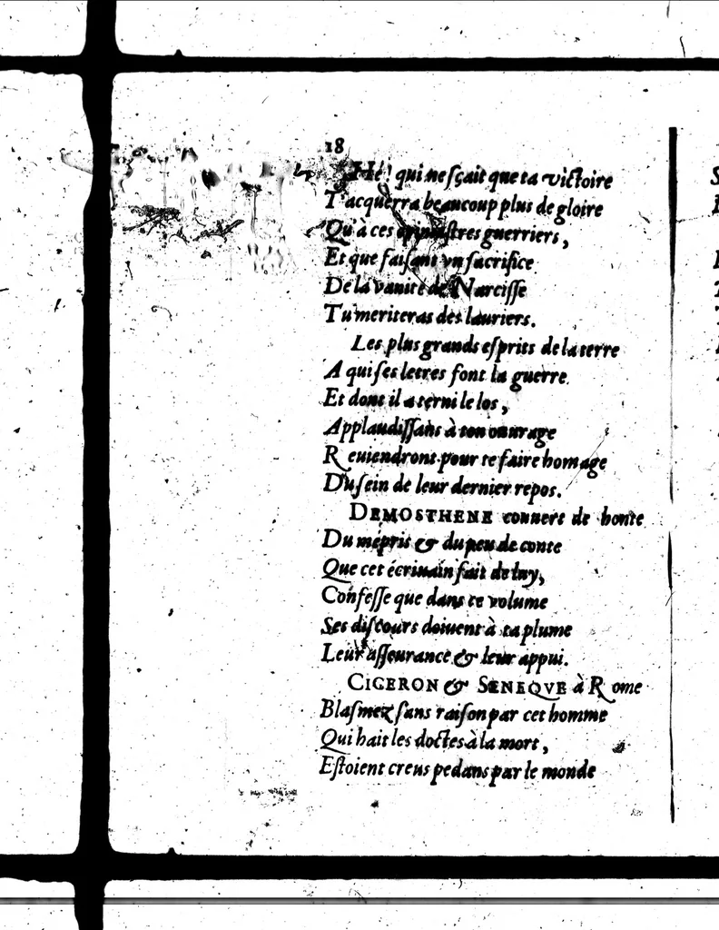 An illustration from Letres de Phyllarque à Ariste, où il est traité de l'éloquence françoise [microforme], 1627, leaf 18