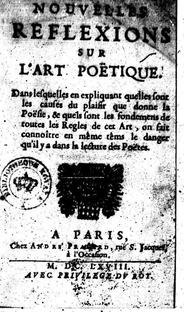 An illustration from Nouvelles reflexions sur l'art poétique [microforme], 1668, leaf 1
