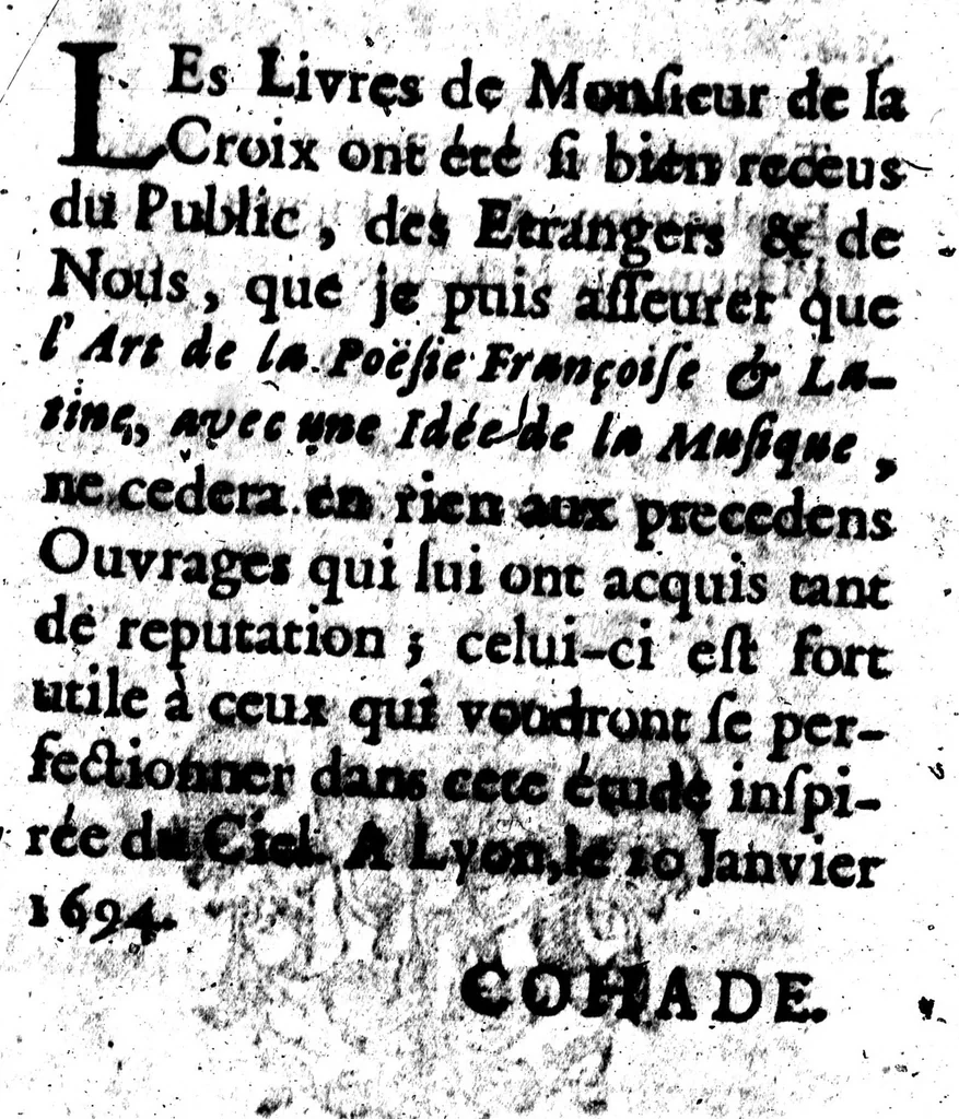 An illustration from L'Art de la poésie françoise et latine [microforme] : avec une idée de la musique sous une nouvelle methode, 1694, leaf 28