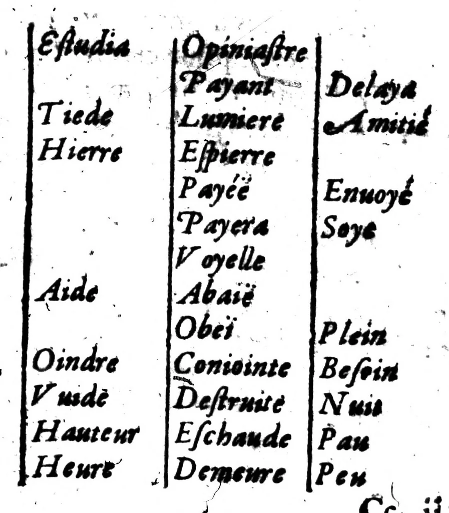 An illustration from Le dictionnaire des rimes françoises [microforme], 1596, leaf 419