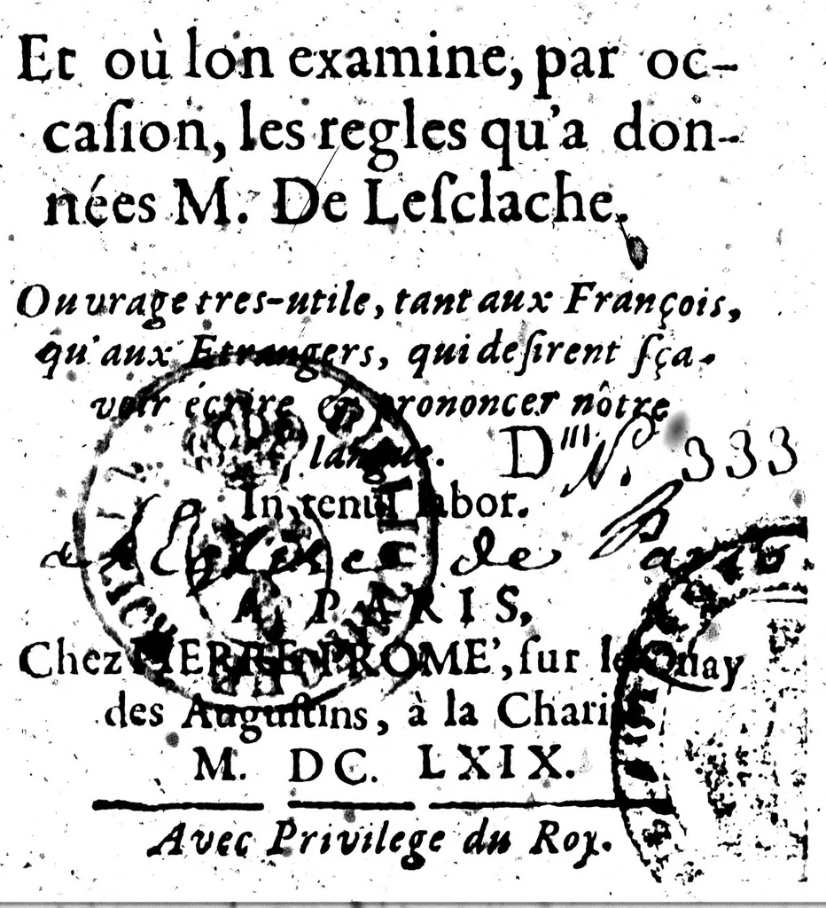 An illustration from Traité de l'orthographe [microforme], 1669, leaf 1
