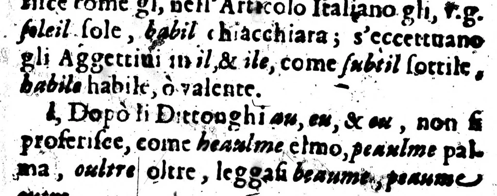 An illustration from La novissima grammatica delle tré lingue italiana, franzese e spagnuola [microform], 1664, leaf 30