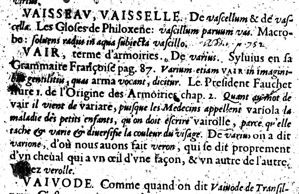 An illustration from Les Origines de la langue françoise [microforme], 1650, leaf 700