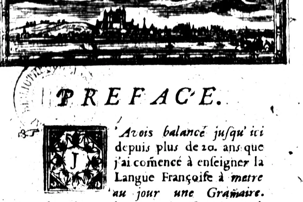 An illustration from Les deux grammaires françaises [microforme], 1694, leaf 7