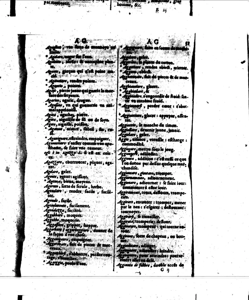 An illustration from Recherches italiennes et françoise, ou, Dictionnaire, contenant outre les mots ordinaire, une quantité de proverbes & de phrases, pour l'intelligence de l'une & l'autre langue [microforme] : avec un abrégé de grammaire italienne, 1640, leaf 59