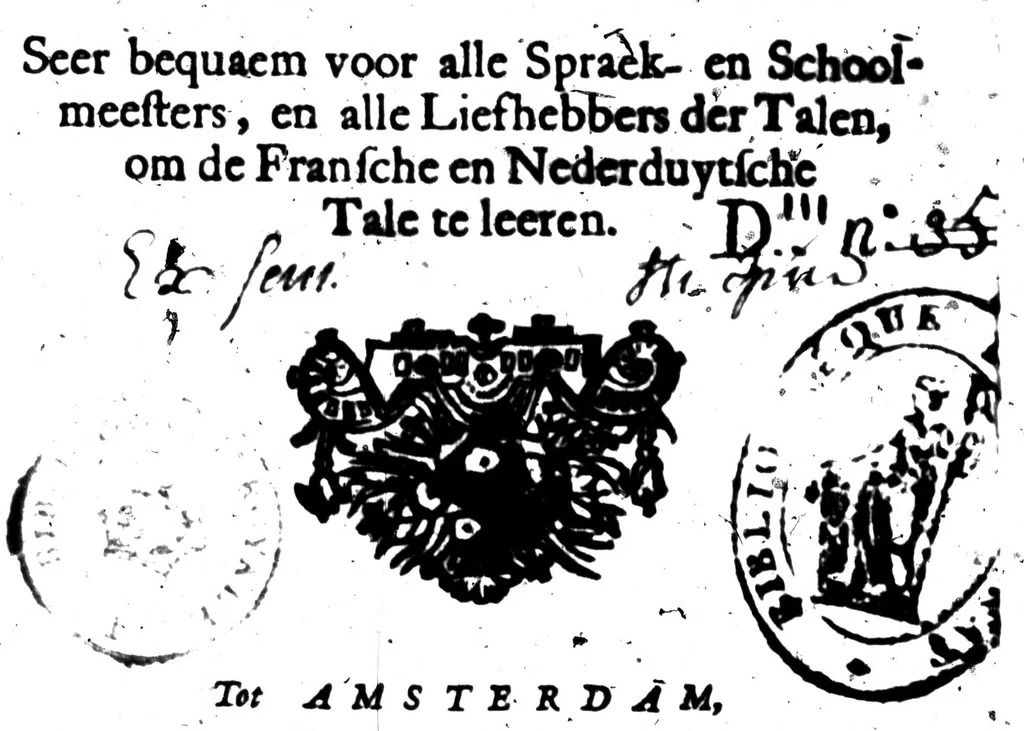 An illustration from L'Anti-grammaire, of d'oude spraek-konst verworpen [microforme], 1673, leaf 1