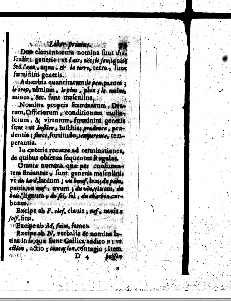 An illustration from Le triomphe de la langue françoise, dans lequel les principales difficultés qui s'y rencontrent sont revnersées [microform], 1664, leaf 101