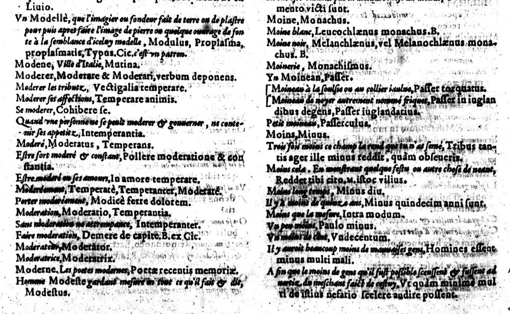 An illustration from Dictionnaire françois latin, auquel les mots françois, avec les manières d'user d'iceulx, sont tournez en latin [microforme], 1564, leaf 404