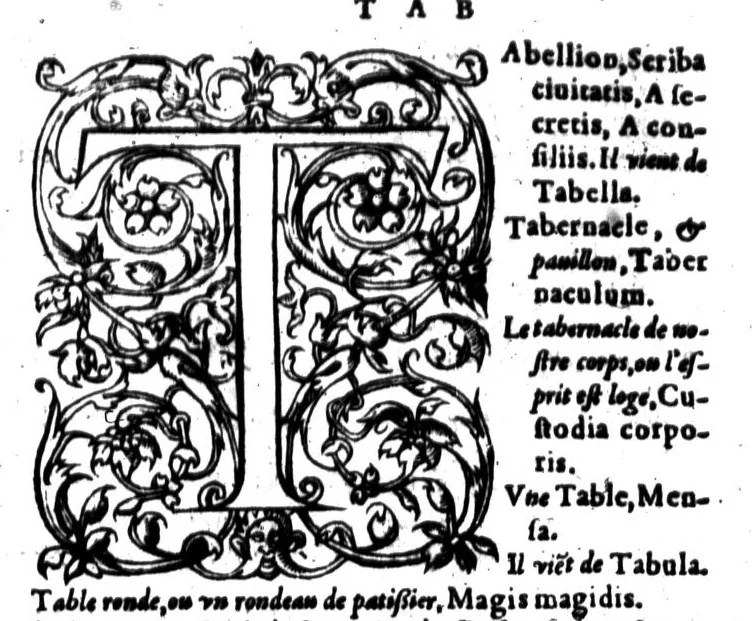 An illustration from Dictionnaire françois latin, auquel les mots françois, avec les manières d'user d'iceulx, sont tournez en latin [microforme], 1564, leaf 618