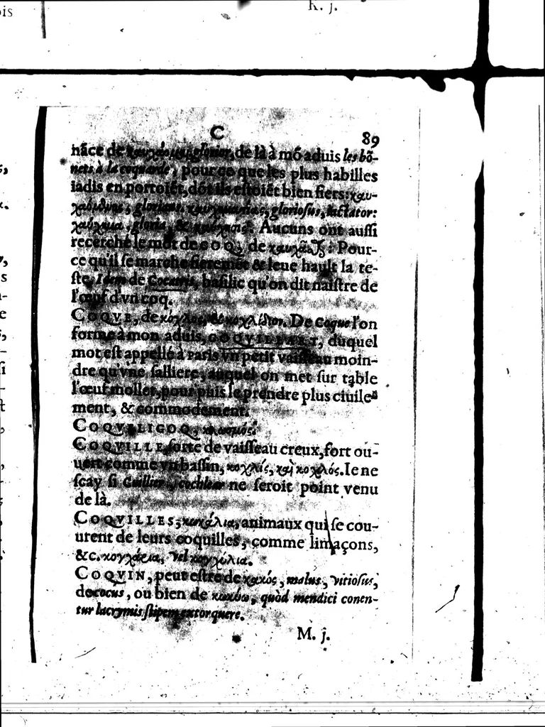 An illustration from Celt-hellenisme, ou, Etymologic des mots francois tirez du graec [microforme] : plus preuves en general de la descente de nostre langue, 1581, leaf 97