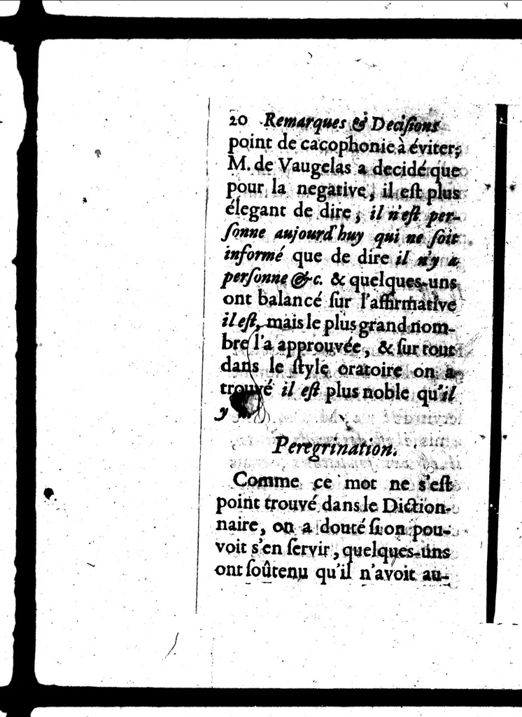 An illustration from Remarques et decisions de l'Académie Françoise [microforme], 1698, leaf 34