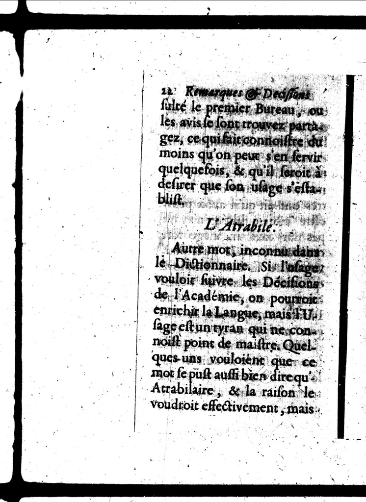 An illustration from Remarques et decisions de l'Académie Françoise [microforme], 1698, leaf 36