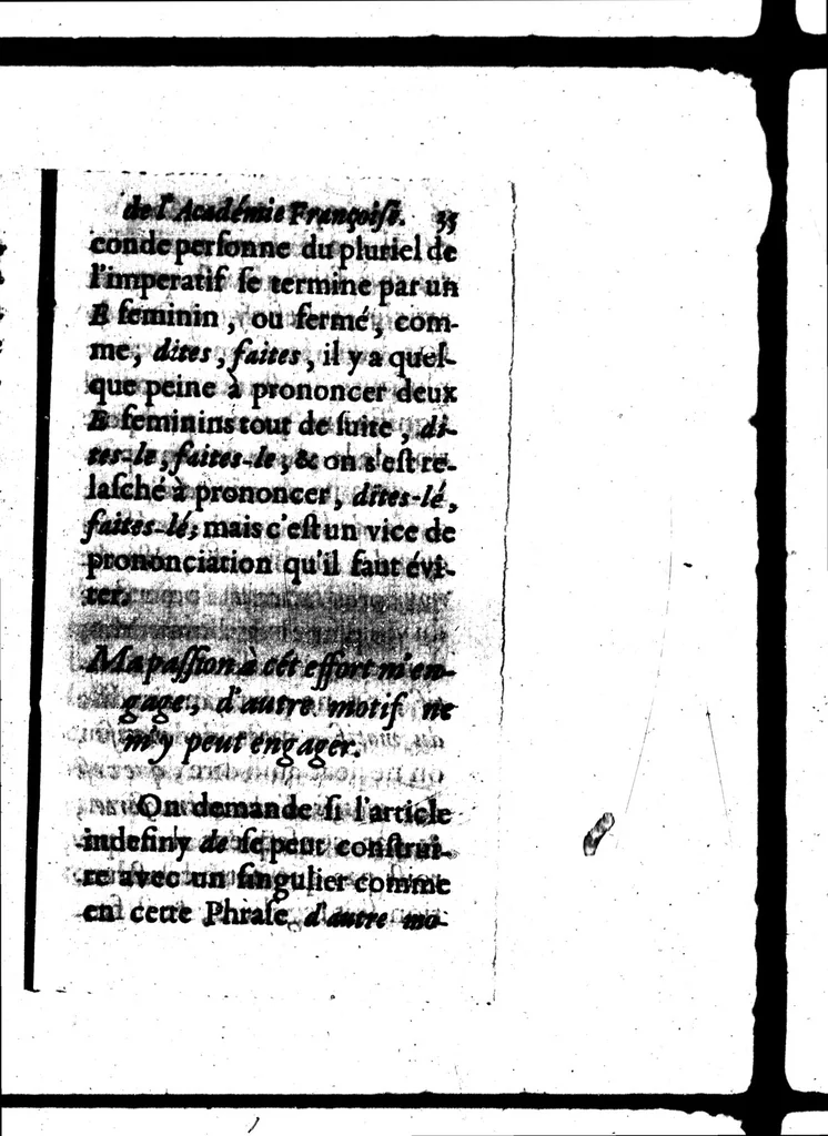 An illustration from Remarques et decisions de l'Académie Françoise [microforme], 1698, leaf 49