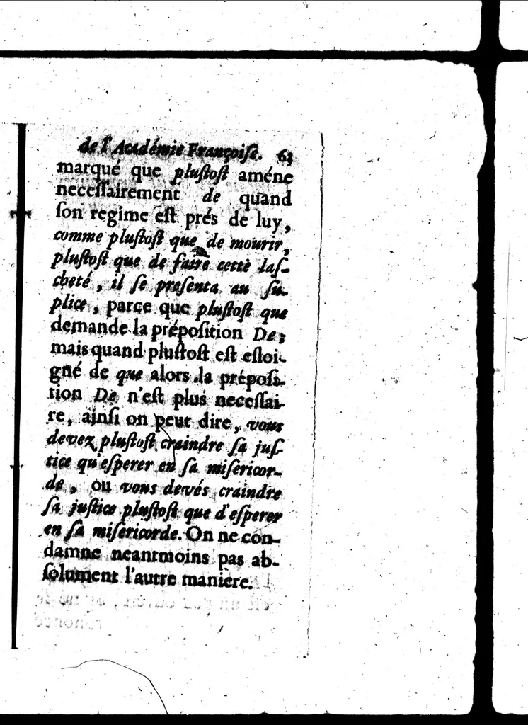 An illustration from Remarques et decisions de l'Académie Françoise [microforme], 1698, leaf 77