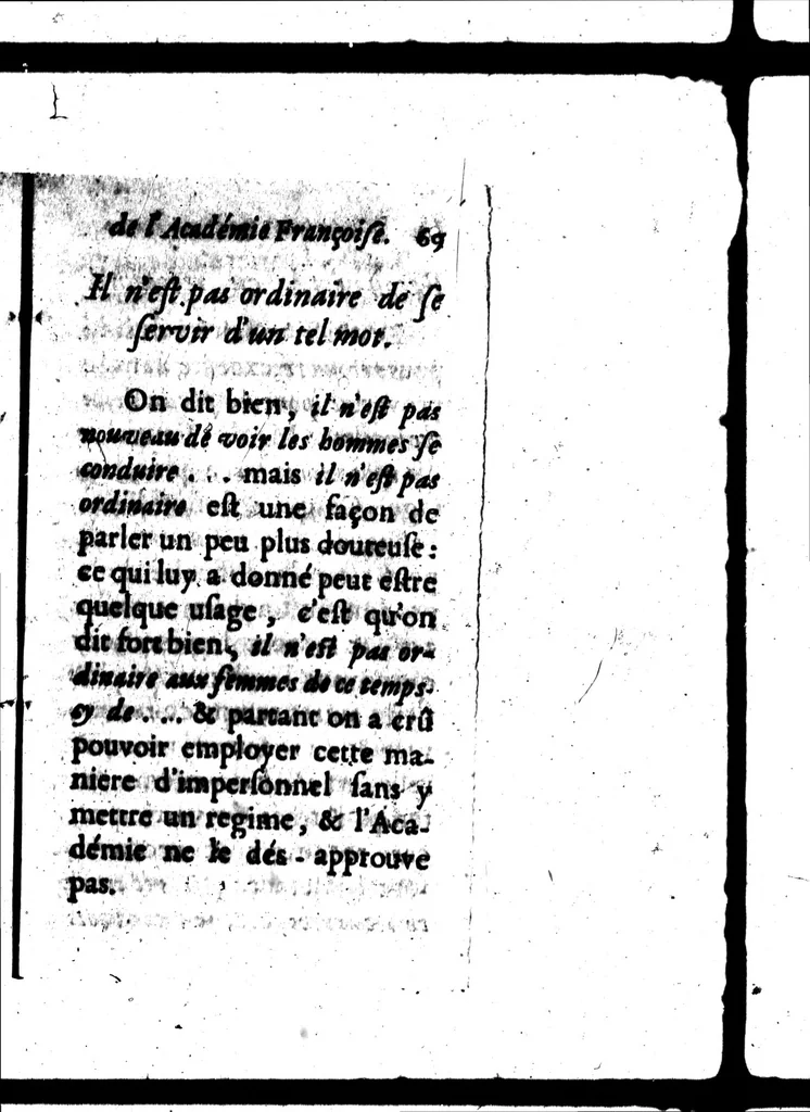 An illustration from Remarques et decisions de l'Académie Françoise [microforme], 1698, leaf 83