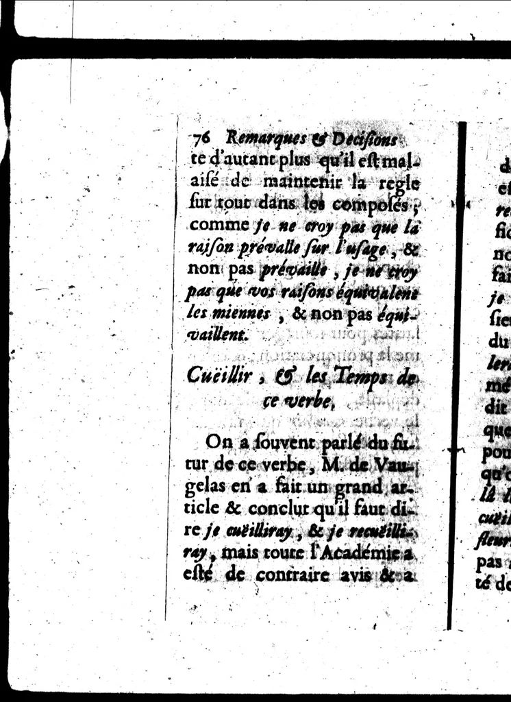 An illustration from Remarques et decisions de l'Académie Françoise [microforme], 1698, leaf 90