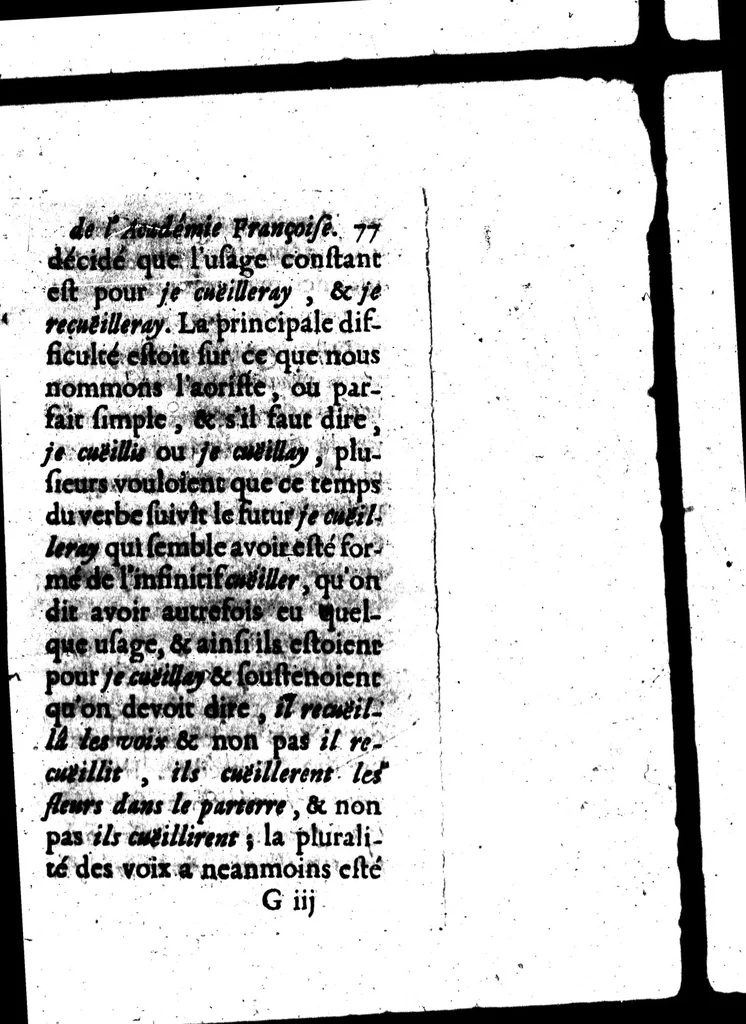 An illustration from Remarques et decisions de l'Académie Françoise [microforme], 1698, leaf 91