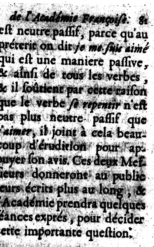 An illustration from Remarques et decisions de l'Académie Françoise [microforme], 1698, leaf 95