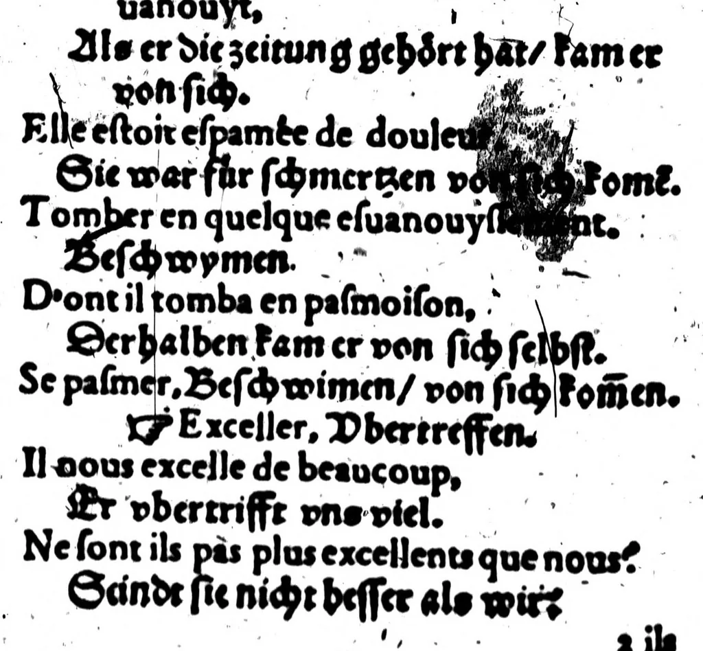 An illustration from Synonymes. C'est à dire plusieurs propos, porpres tant en escrivant qu'en parlant, tirez quasi tous à un mesme sens pour monstrer la richesse de la langue françoise [microforme], 1569, leaf 122