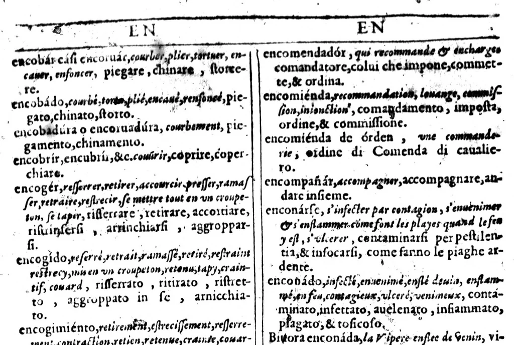 An illustration from Tesoro de las tres lenguas, francesa, italiana y española [microforme] = Thresor des trois langues, francoise, italiene, espagnolle : auquel est continue l'explication de toutes les trois respectivement l'une par l'autre : divisé en deux parties ..., 1609, leaf 266