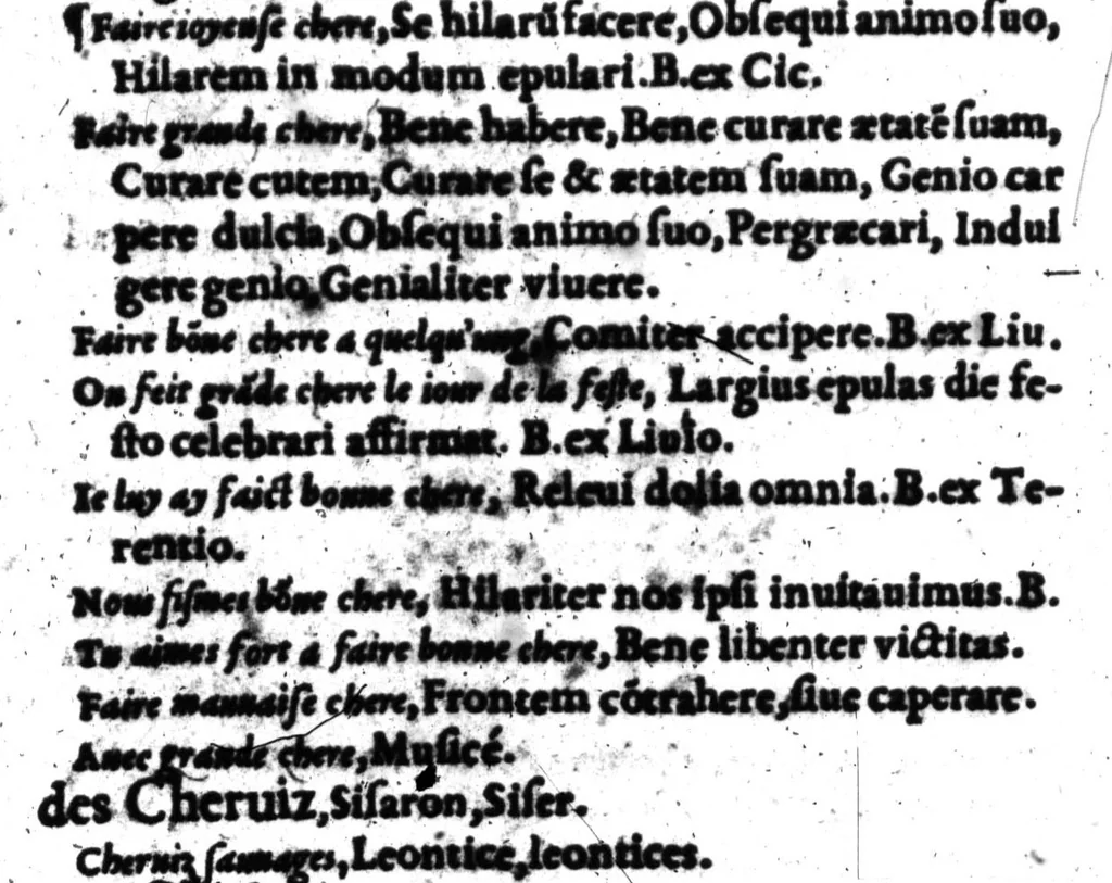 An illustration from Dictionnaire francois-latin, autrement dict, Les mots francois avec les manieres duser dideux, tournez en latin [microforme], 1549, leaf 106