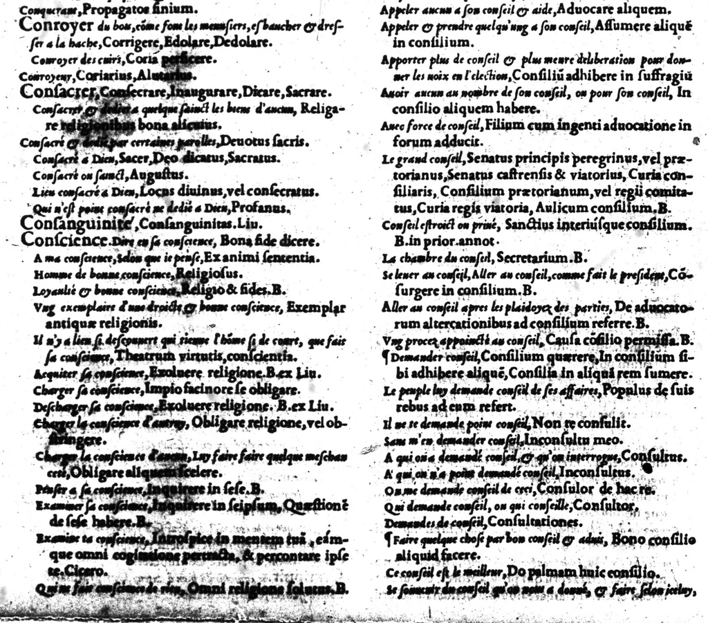 An illustration from Dictionnaire francois-latin, autrement dict, Les mots francois avec les manieres duser dideux, tournez en latin [microforme], 1549, leaf 128