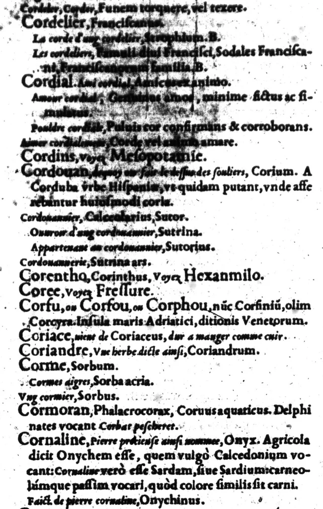 An illustration from Dictionnaire francois-latin, autrement dict, Les mots francois avec les manieres duser dideux, tournez en latin [microforme], 1549, leaf 138