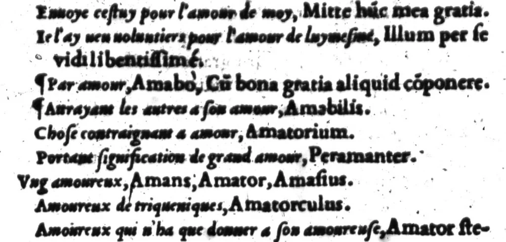 An illustration from Dictionnaire francois-latin, autrement dict, Les mots francois avec les manieres duser dideux, tournez en latin [microforme], 1549, leaf 32