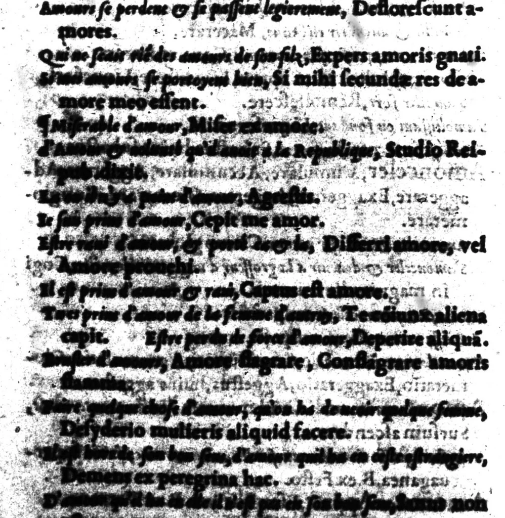 An illustration from Dictionnaire francois-latin, autrement dict, Les mots francois avec les manieres duser dideux, tournez en latin [microforme], 1549, leaf 32