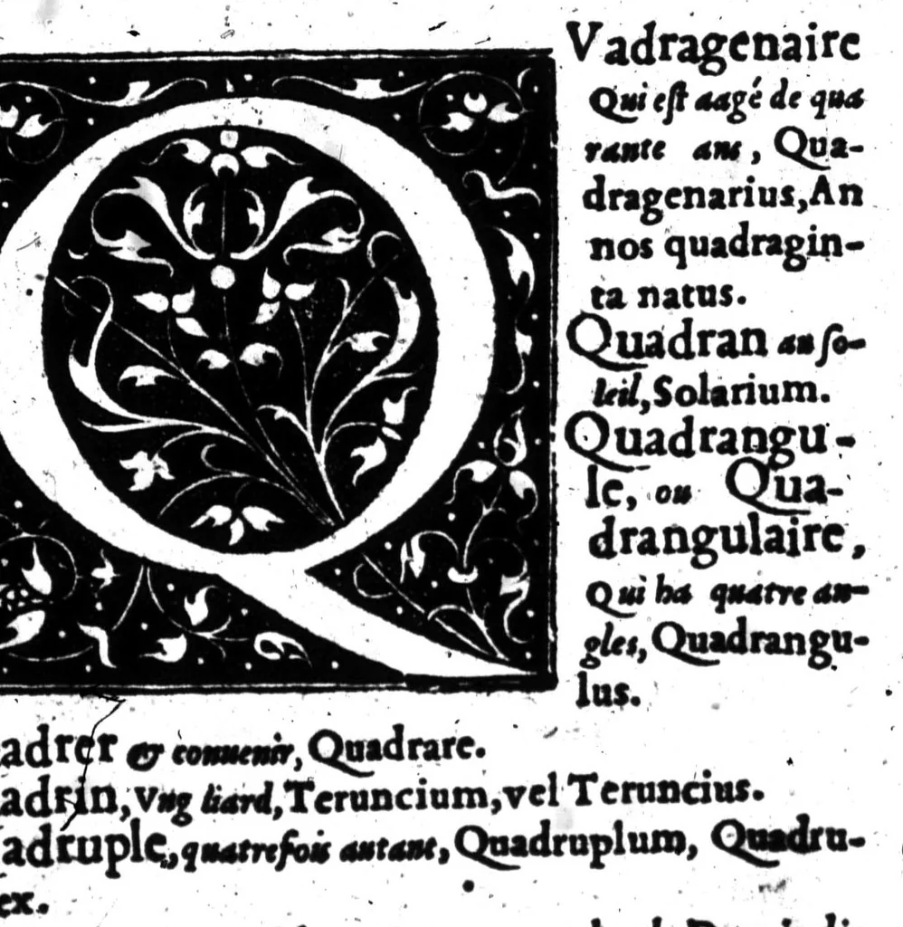 An illustration from Dictionnaire francois-latin, autrement dict, Les mots francois avec les manieres duser dideux, tournez en latin [microforme], 1549, leaf 509