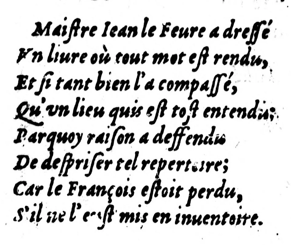 An illustration from Dictionnaire des rimes françoises [microforme], 1587, leaf 14