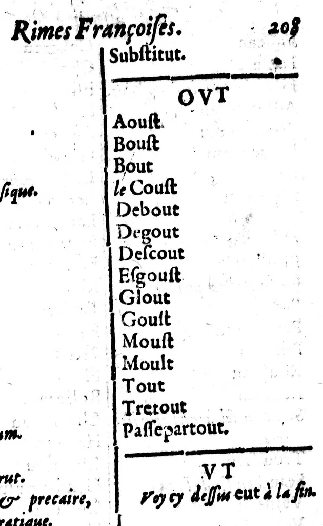 An illustration from Dictionnaire des rimes françoises [microforme], 1587, leaf 481