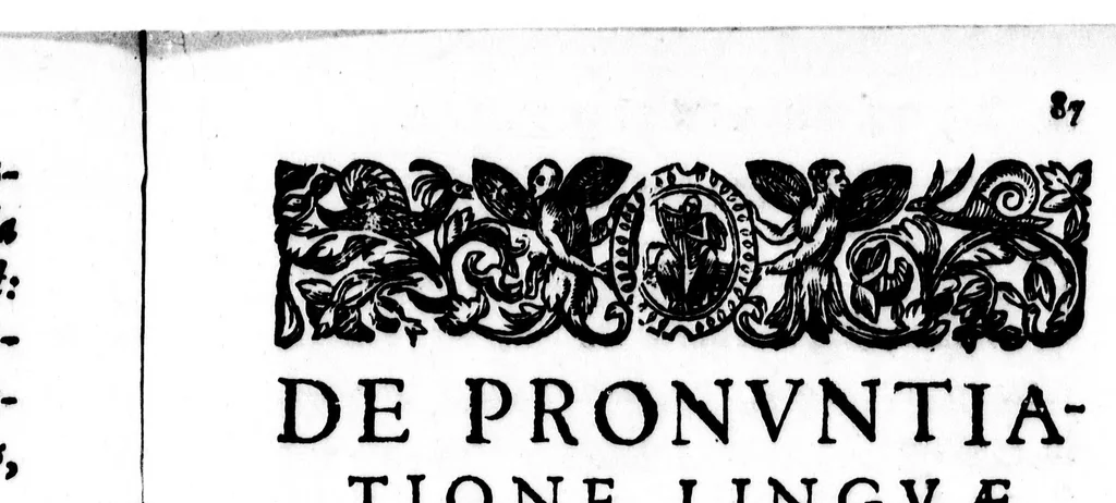 An illustration from Claudii a Sancto Vinculo [microform] : De pronuntiatione linguae gallicae.., 1580, leaf 87