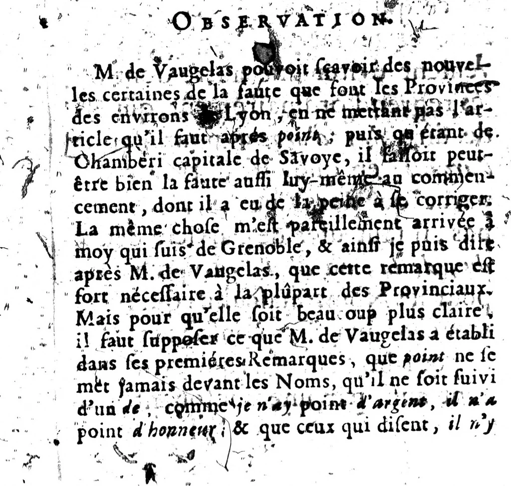 An illustration from Nouvelles remarques de M. de Vaugelas sur la langue françoise [microforme], 1690, leaf 266