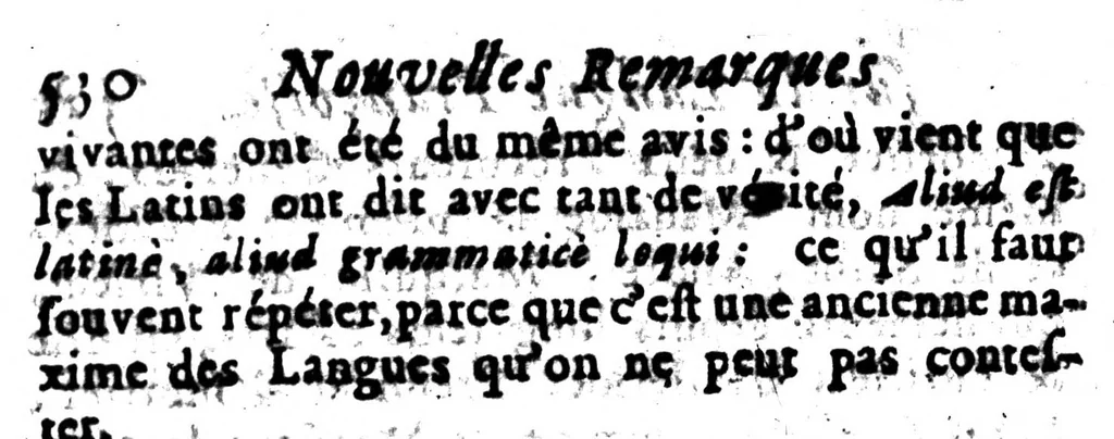 An illustration from Nouvelles remarques de M. de Vaugelas sur la langue françoise [microforme], 1690, leaf 618