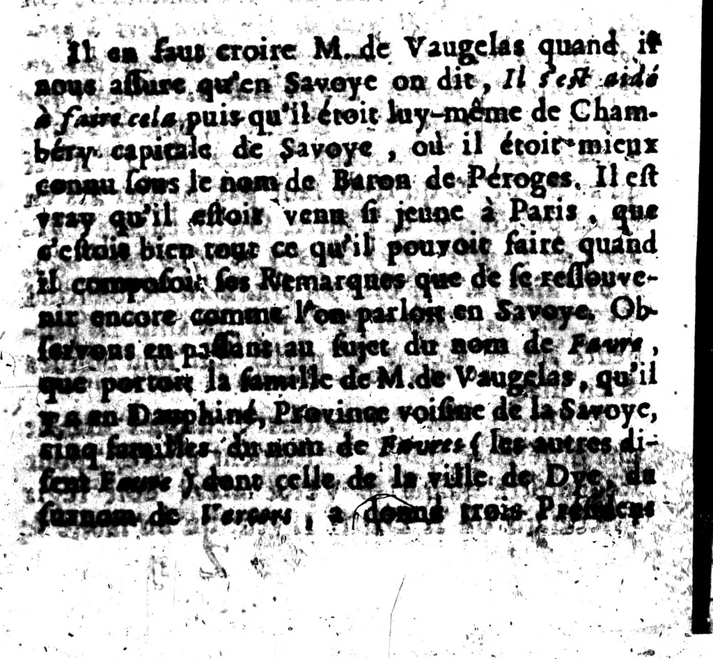 An illustration from Nouvelles remarques de M. de Vaugelas sur la langue françoise [microforme], 1690, leaf 618