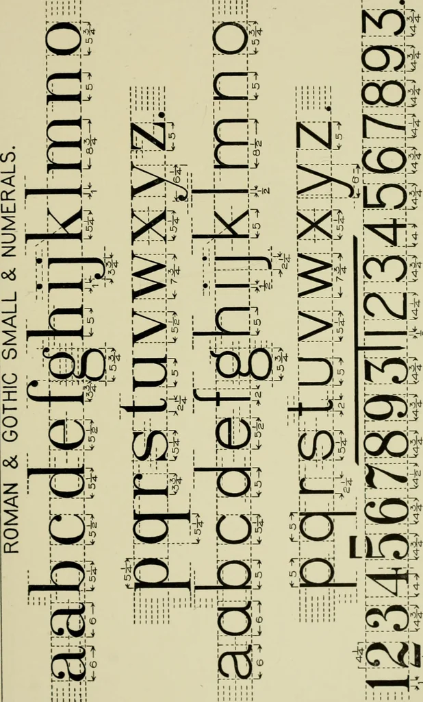 An illustration from Free-hand lettering : being a treatise on plain lettering from the pracitical standpoint for use in engineering schools and colleges, 1906, leaf 117