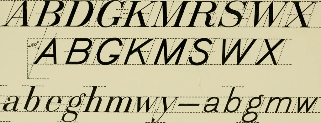 An illustration from Free-hand lettering : being a treatise on plain lettering from the pracitical standpoint for use in engineering schools and colleges, 1906, leaf 119