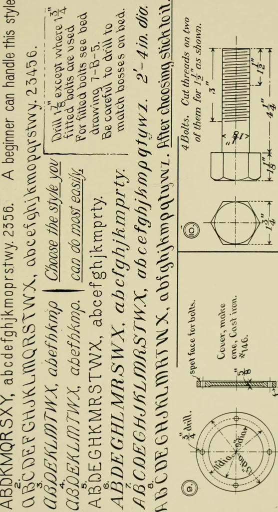 An illustration from Free-hand lettering : being a treatise on plain lettering from the pracitical standpoint for use in engineering schools and colleges, 1906, leaf 129